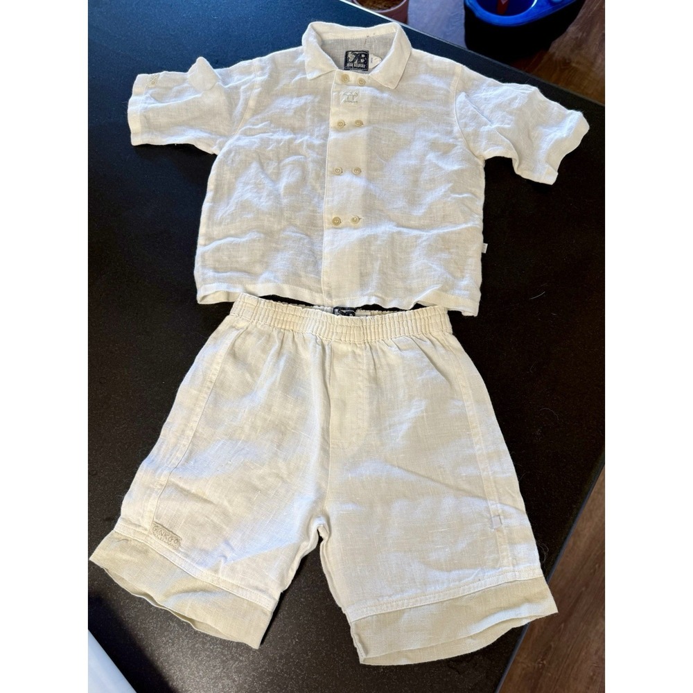 Vintage Jean Bourget Ginkgo 2Pc Linen Outfit Boys 24M Shirt Shorts France